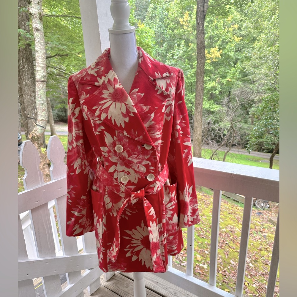 Austin Reed Beautiful Floral Coral Denim Jacket L FREE SHIP